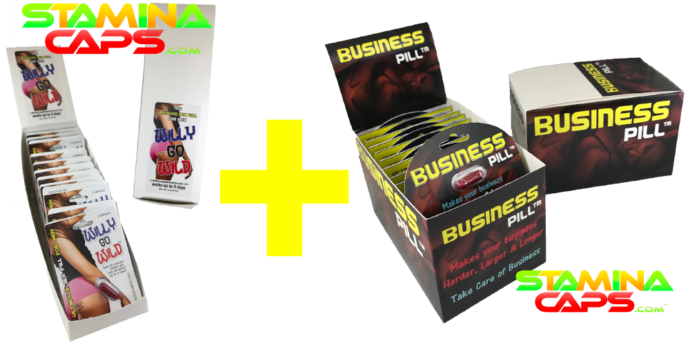 WILLY GO WILD + BUSINESS PILL COMBO DEAL - Boxes of 24 of each for ONLY $147.88!  Save 15% on this deal and FREE SHIPPING!